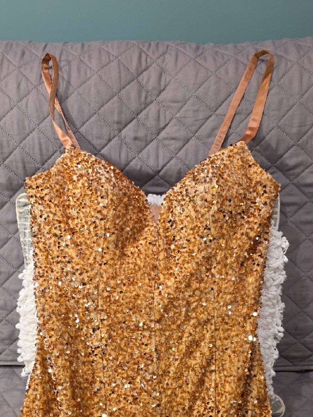 Portia and Scarlett Gold Sequin Mermaid Prom Dress - Picture 16 of 16